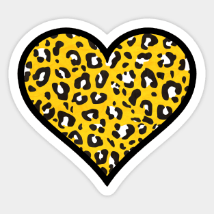 Mustard Yellow, Black and White Leopard Print Heart Sticker